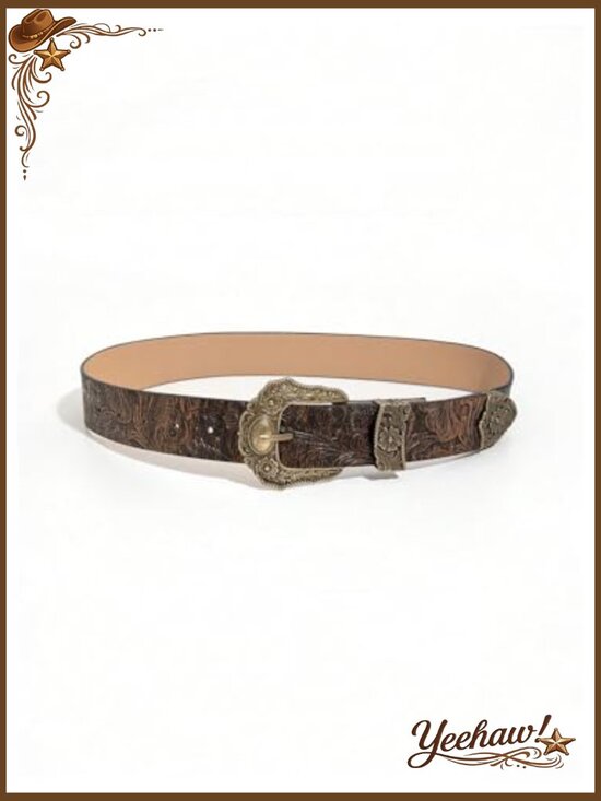 Women\'s Western Faux Leather Belt with Vintage Alloy Buckle - Cowgirl Rodeo